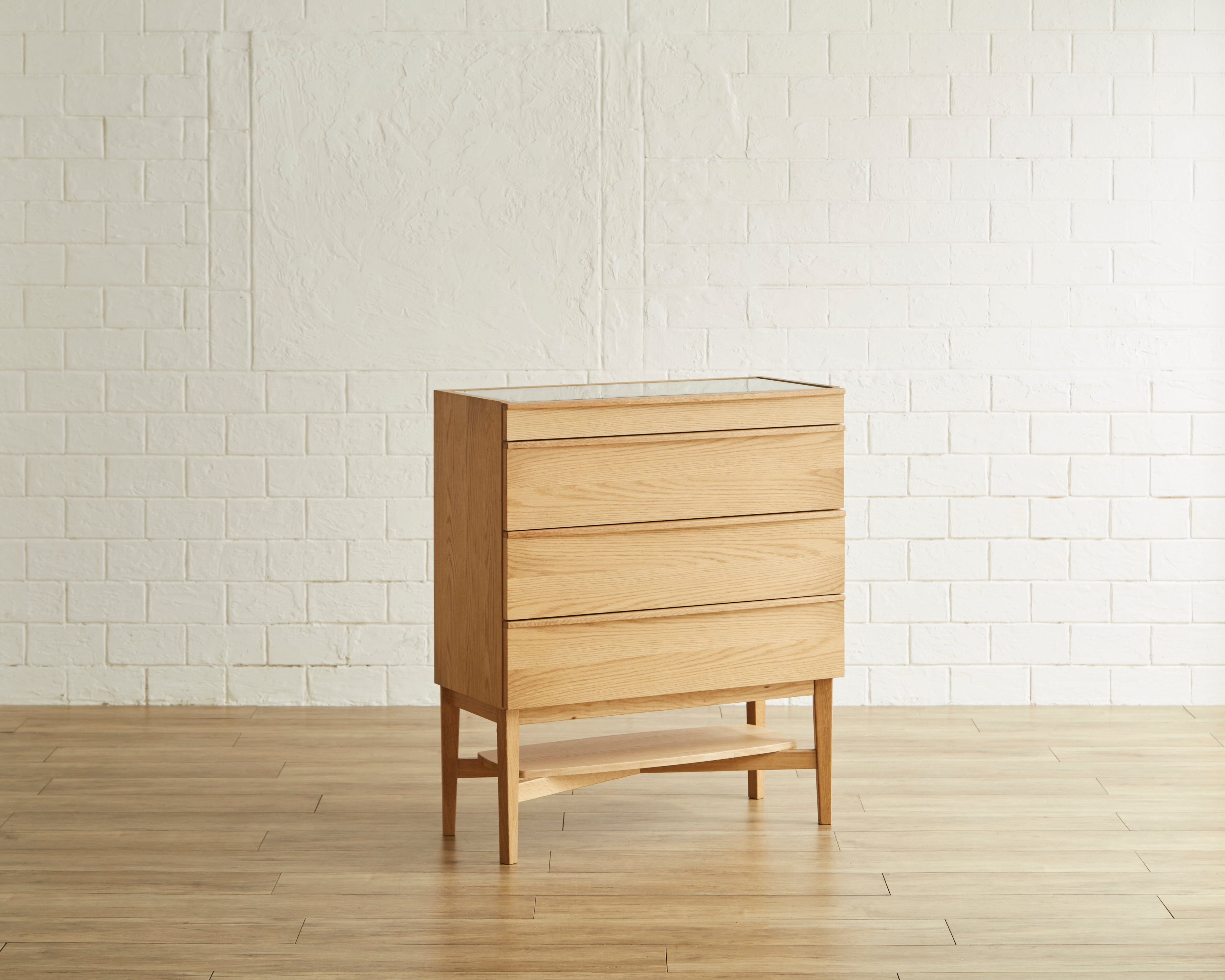 Lula Collection チェスト W80 W100 オーク無垢 強化ガラス ナチュラル
