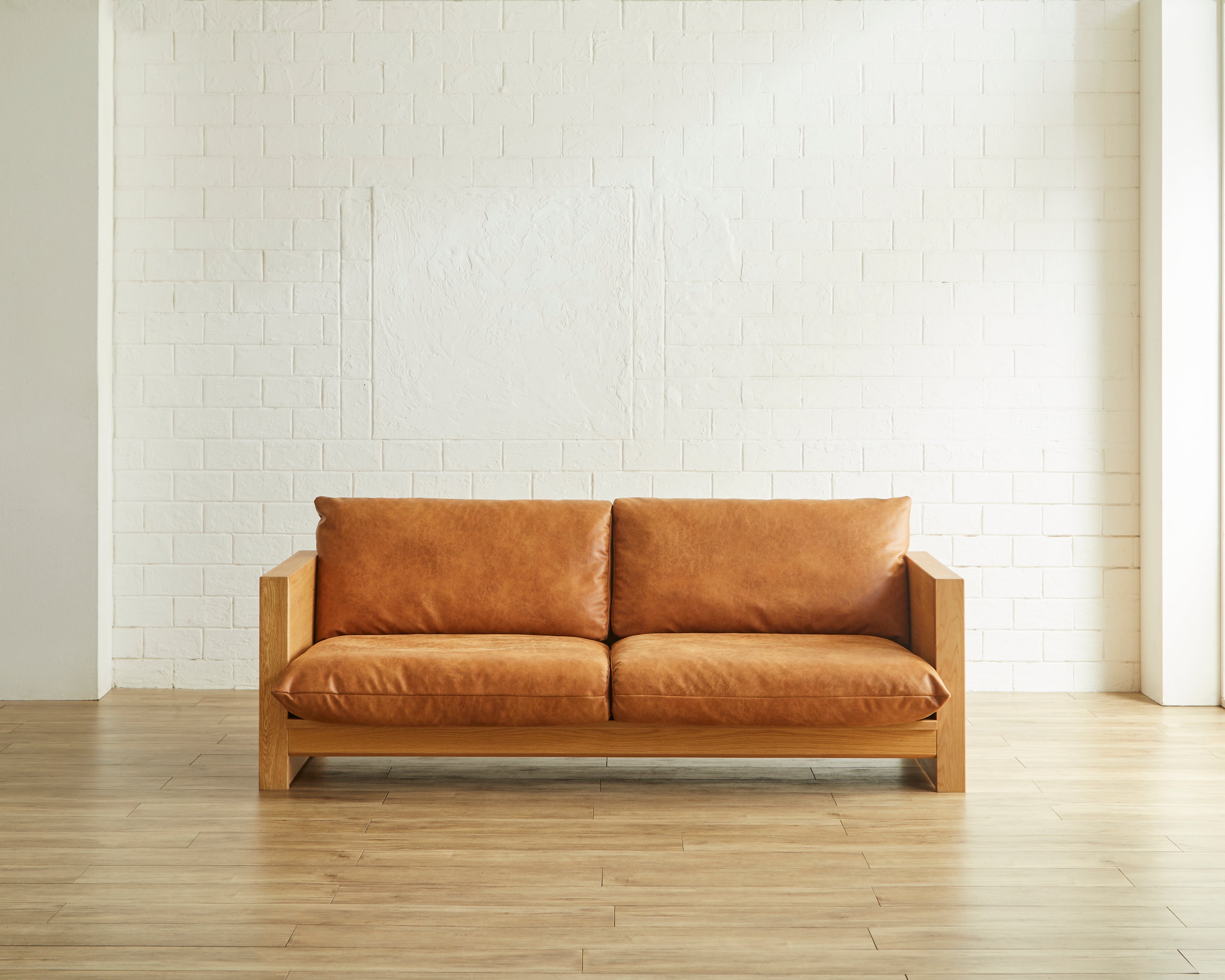 Edward ソファ 3Pソファ 天然木ホワイトオーク材 アイボリー キャメル