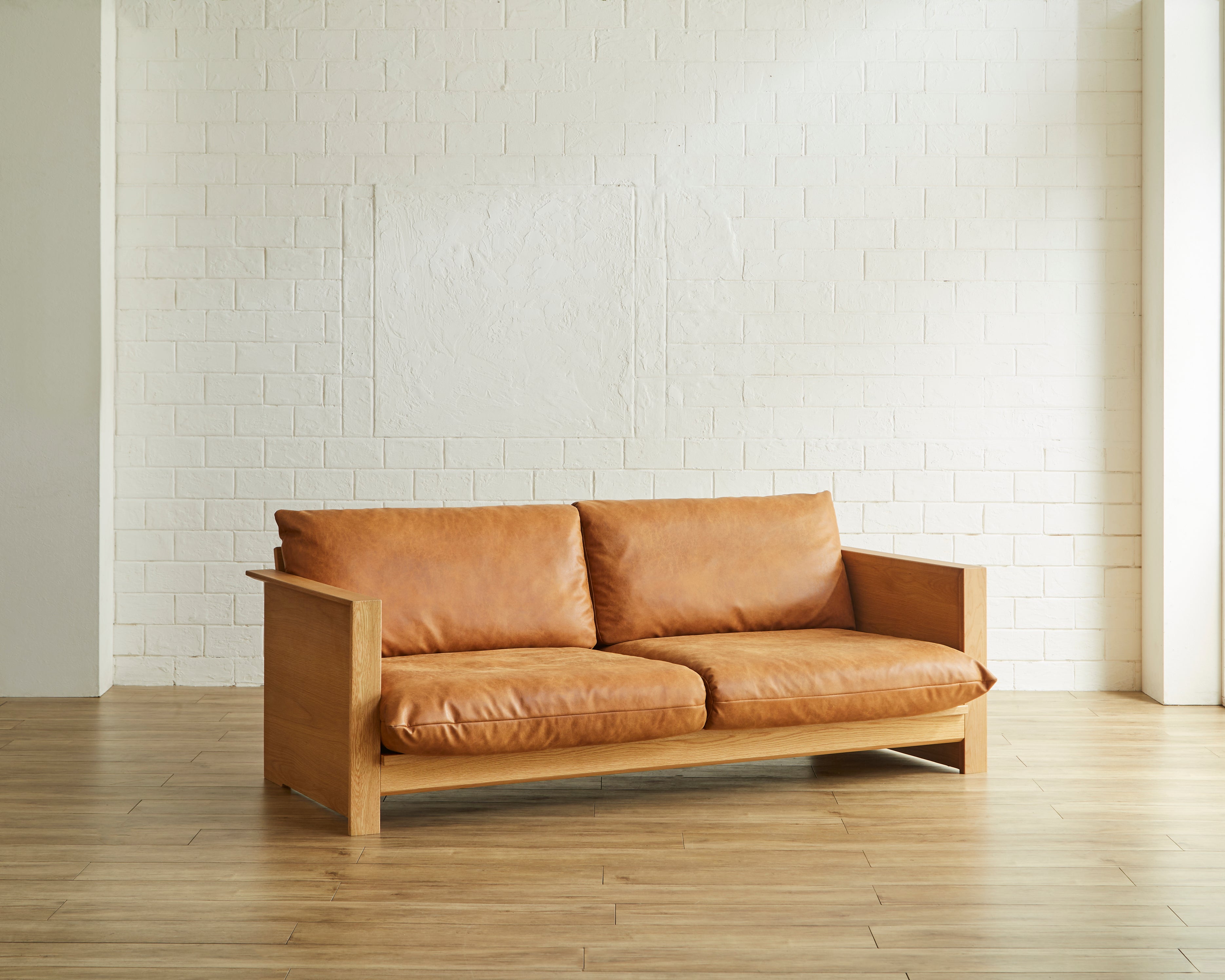 Edward ソファ 3Pソファ 天然木ホワイトオーク材 アイボリー キャメル